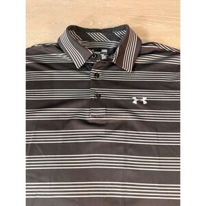 Under Armour Mens Large Golf Polo Shirt Heatgear Loose Fit Black White Stripes